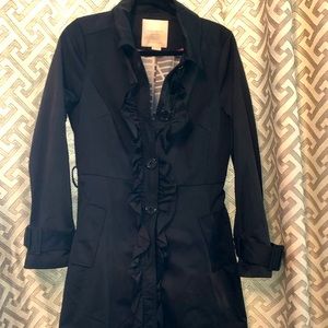 Kate Spade Black Ruffled Trench with belt size M